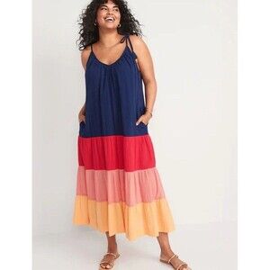Old Navy Sleeveless Tasseled Color-Block Maxi Swing Dress Size Large Womens